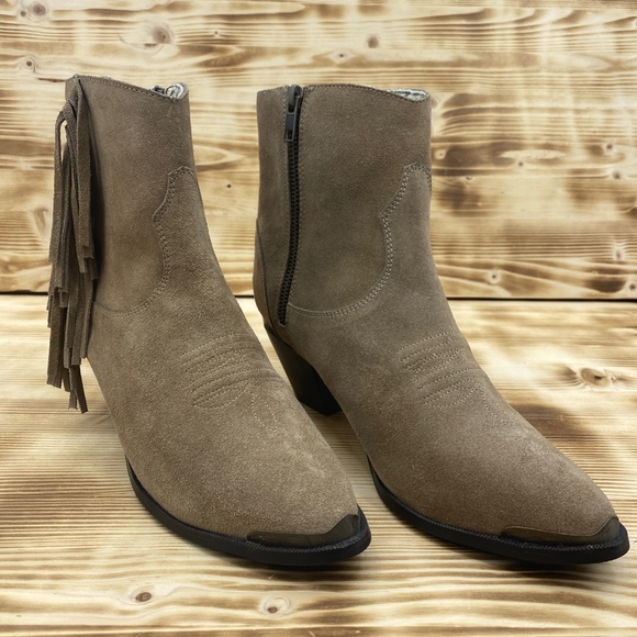 Dingo Gigi Tan Suede Fringe Toe Cap Western Boots Sz 10 - Picture 3 of 10